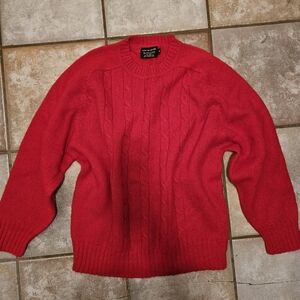 Vintage Pierre Cardin Red Cable Knit Sweater - 100% Shetland Wool, Size XL